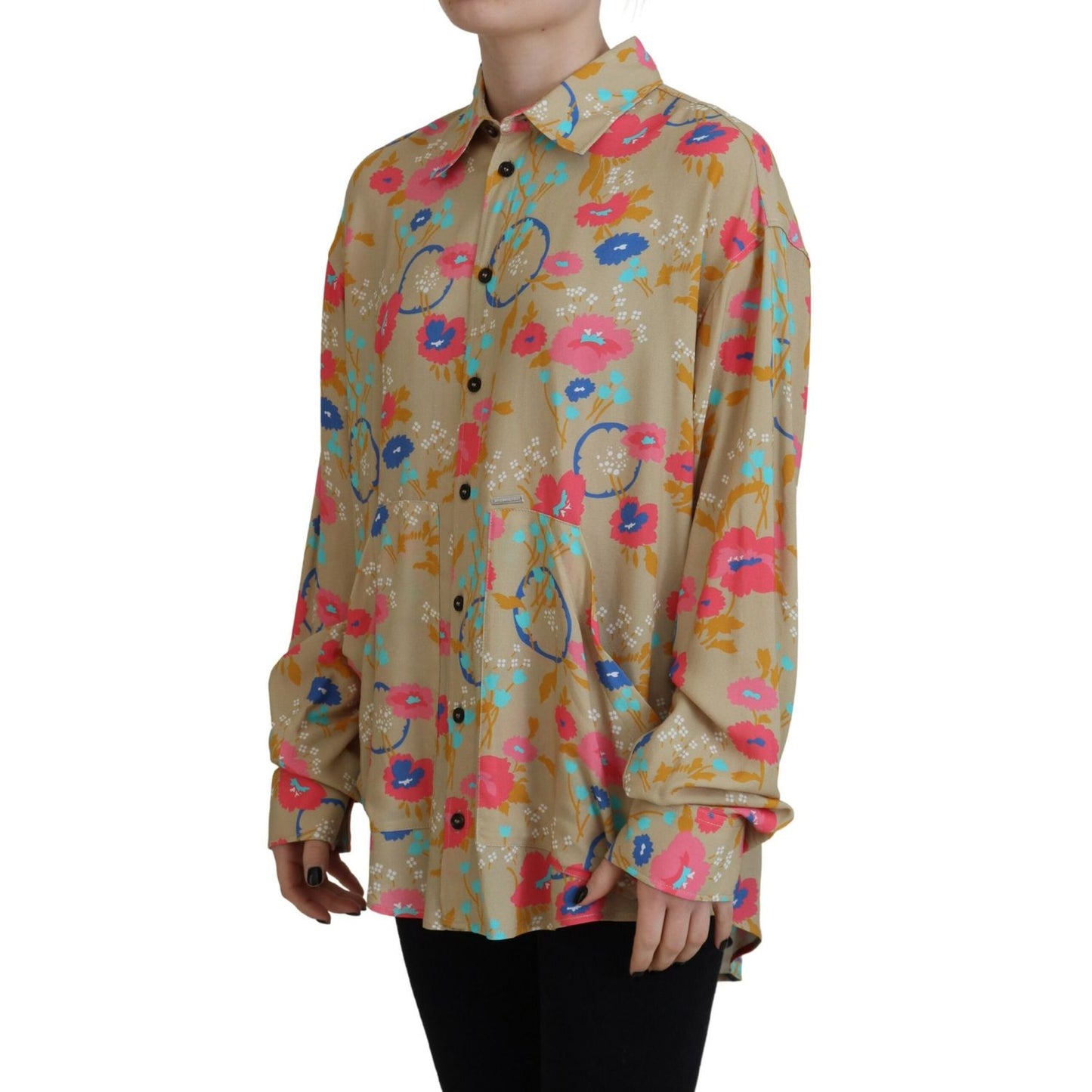 Dsquared² Beige Floral Collared Button Down Long Sleeves Shirt