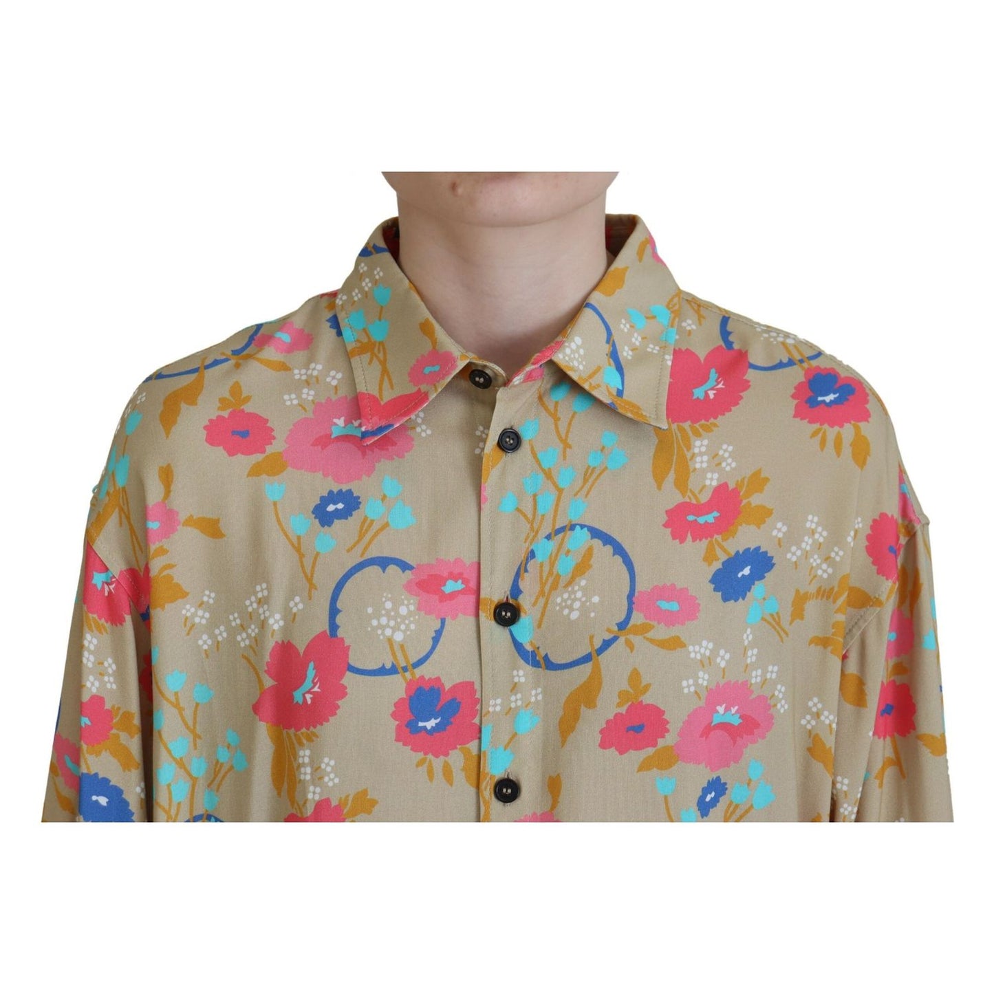 Dsquared² Beige Floral Collared Button Down Long Sleeves Shirt
