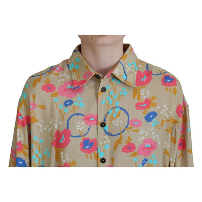 Dsquared² Beige Floral Collared Button Down Long Sleeves Shirt