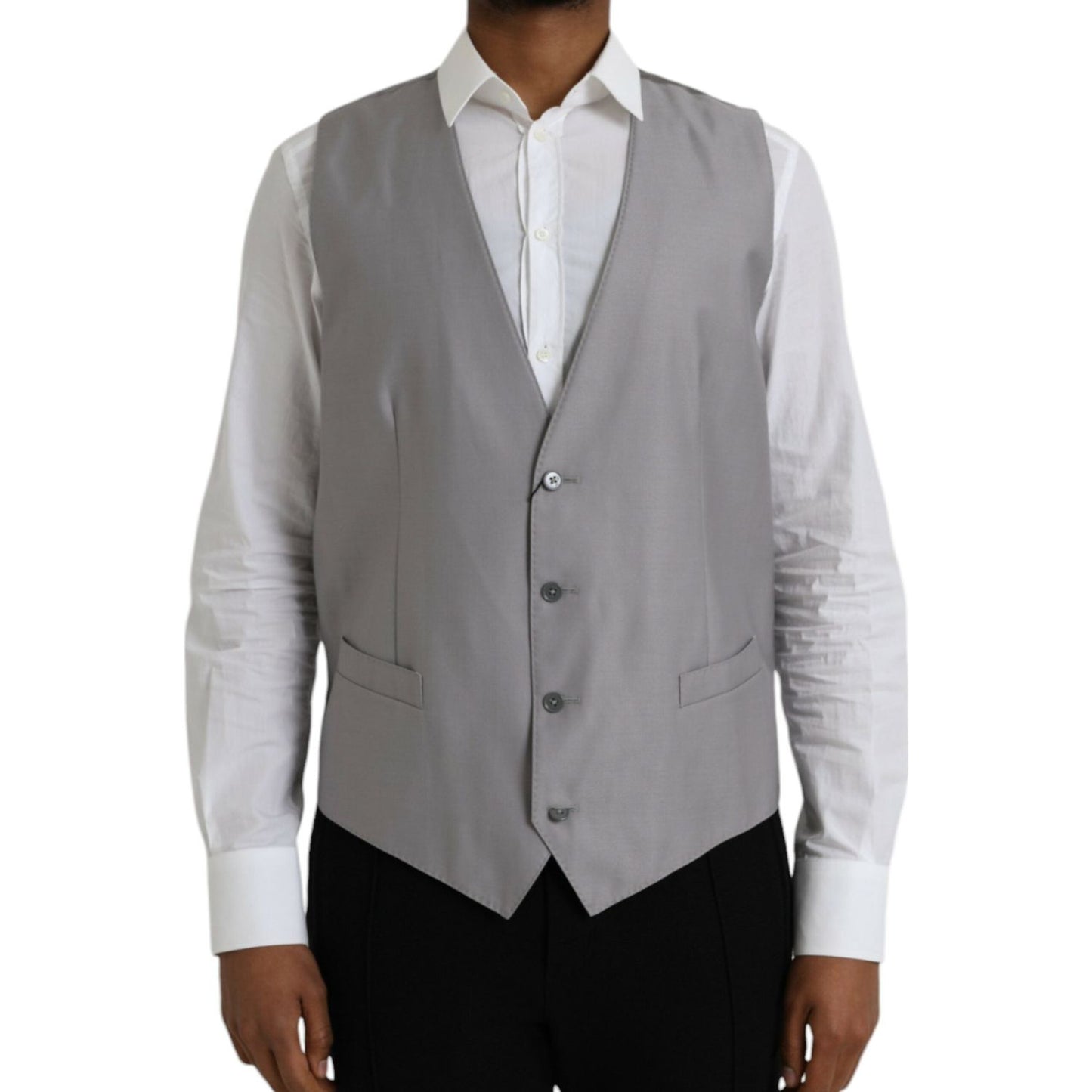 Dolce & Gabbana Light Gray Wool Formal Dress Waistcoat Vest Dolce & Gabbana