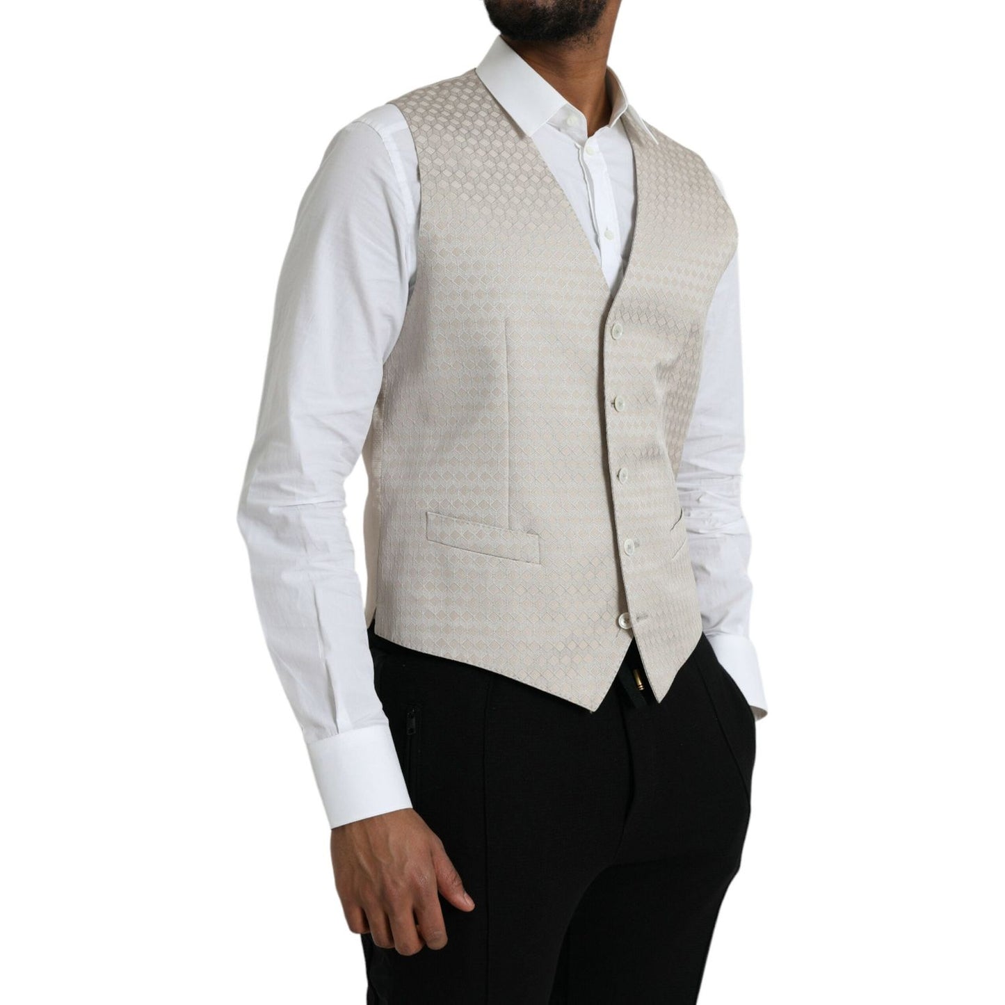 Dolce & Gabbana Off White Cotton Waistcoat Dress Formal Vest Dolce & Gabbana