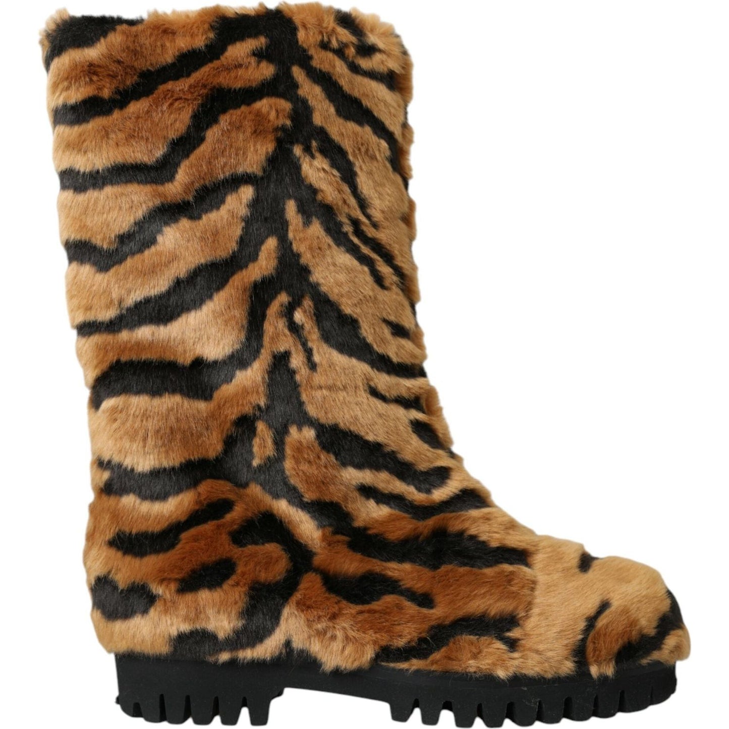 Dolce & Gabbana Brown Tiger Fur Leather Mid Calf Boots Shoes Dolce & Gabbana