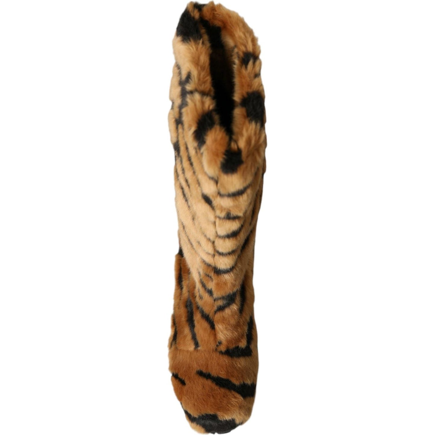 Dolce & Gabbana Brown Tiger Fur Leather Mid Calf Boots Shoes Dolce & Gabbana