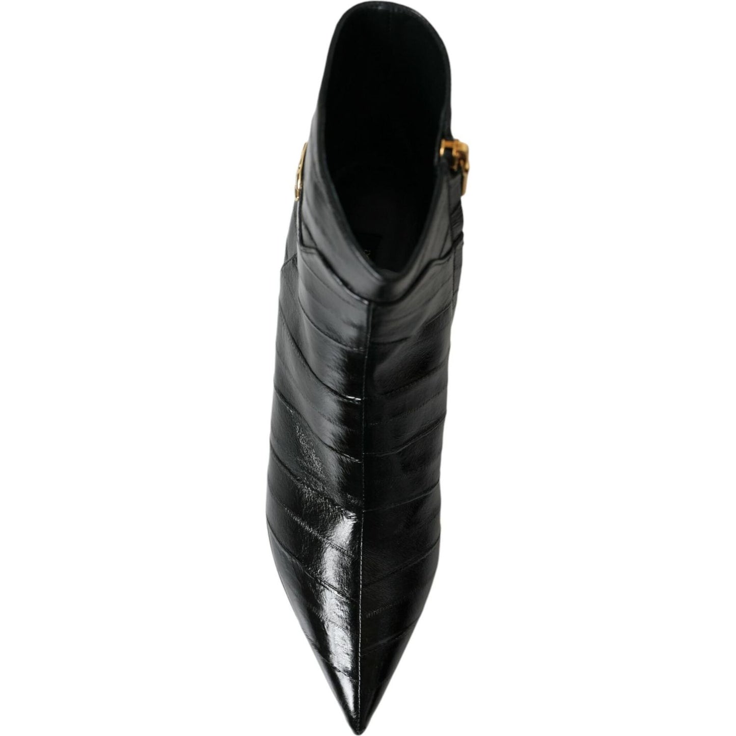 Dolce & Gabbana Black Eel Leather Logo Short Boots Shoes Dolce & Gabbana