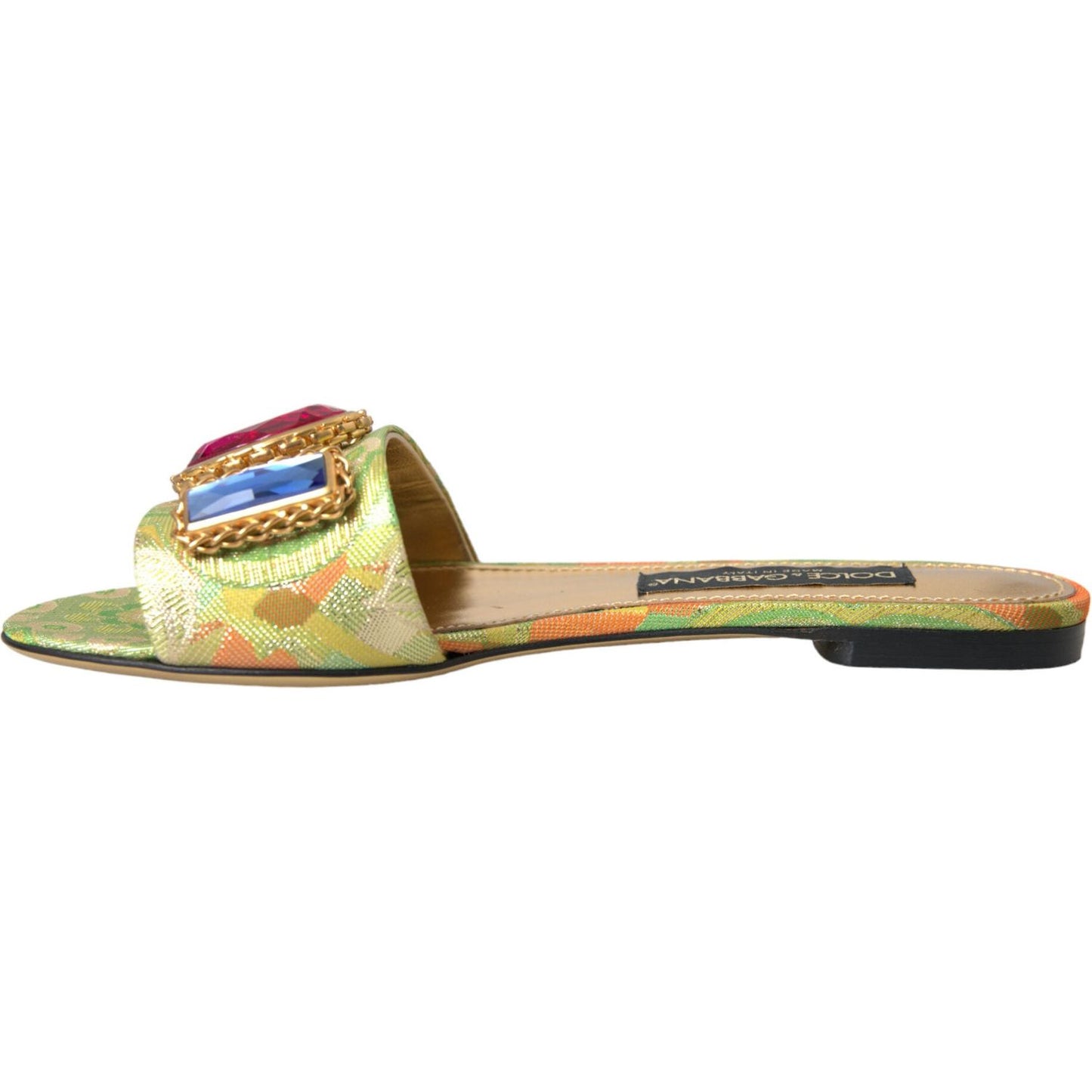 Dolce & Gabbana Green Crystal Jacquard Flats Sandals Shoes Dolce & Gabbana