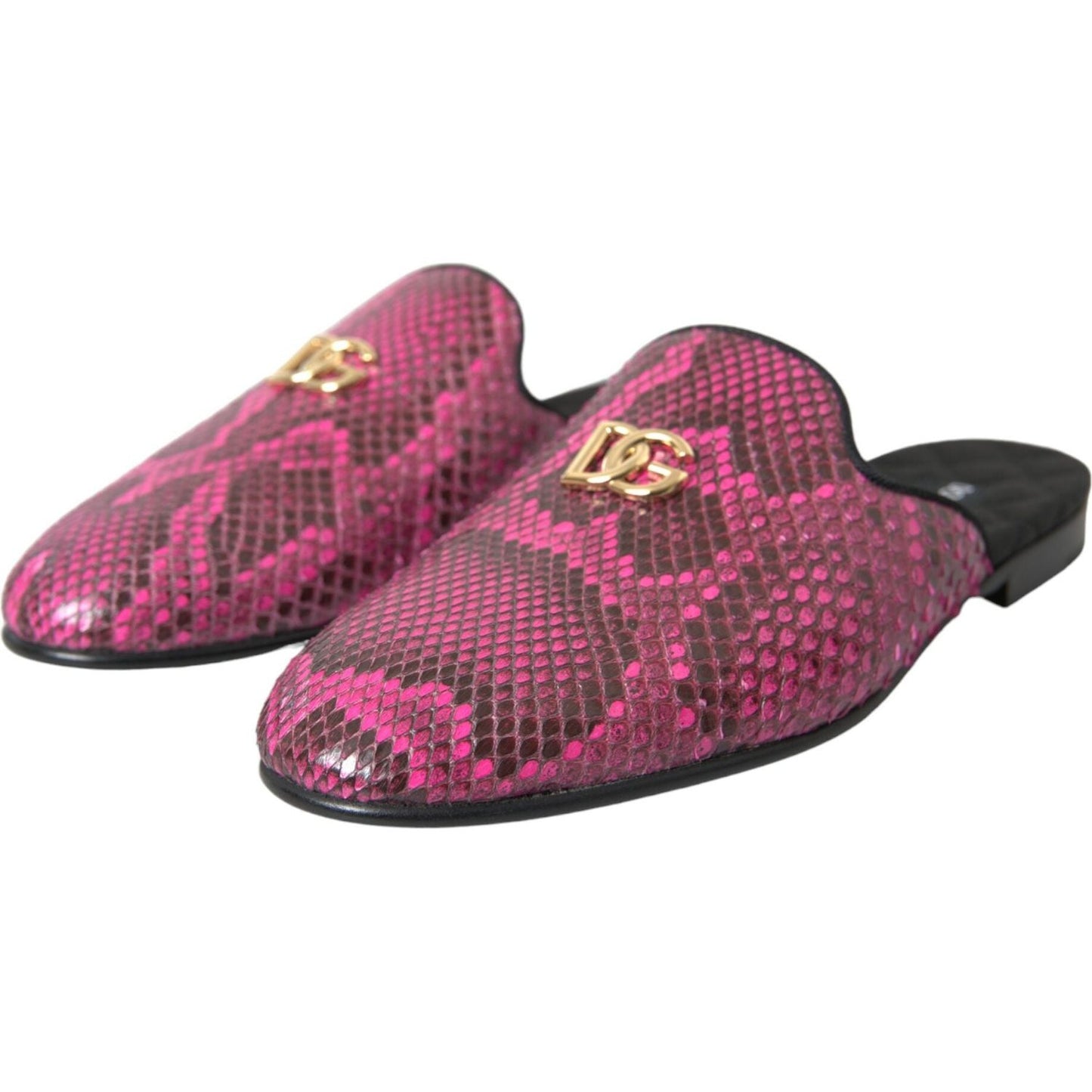 Dolce & Gabbana Fuchsia Python Logo Mule Flat Sandals Shoes Dolce & Gabbana