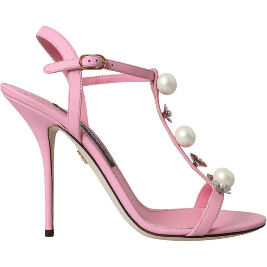 Dolce & Gabbana Pink Leather Embellished Heels Sandals Shoes Dolce & Gabbana