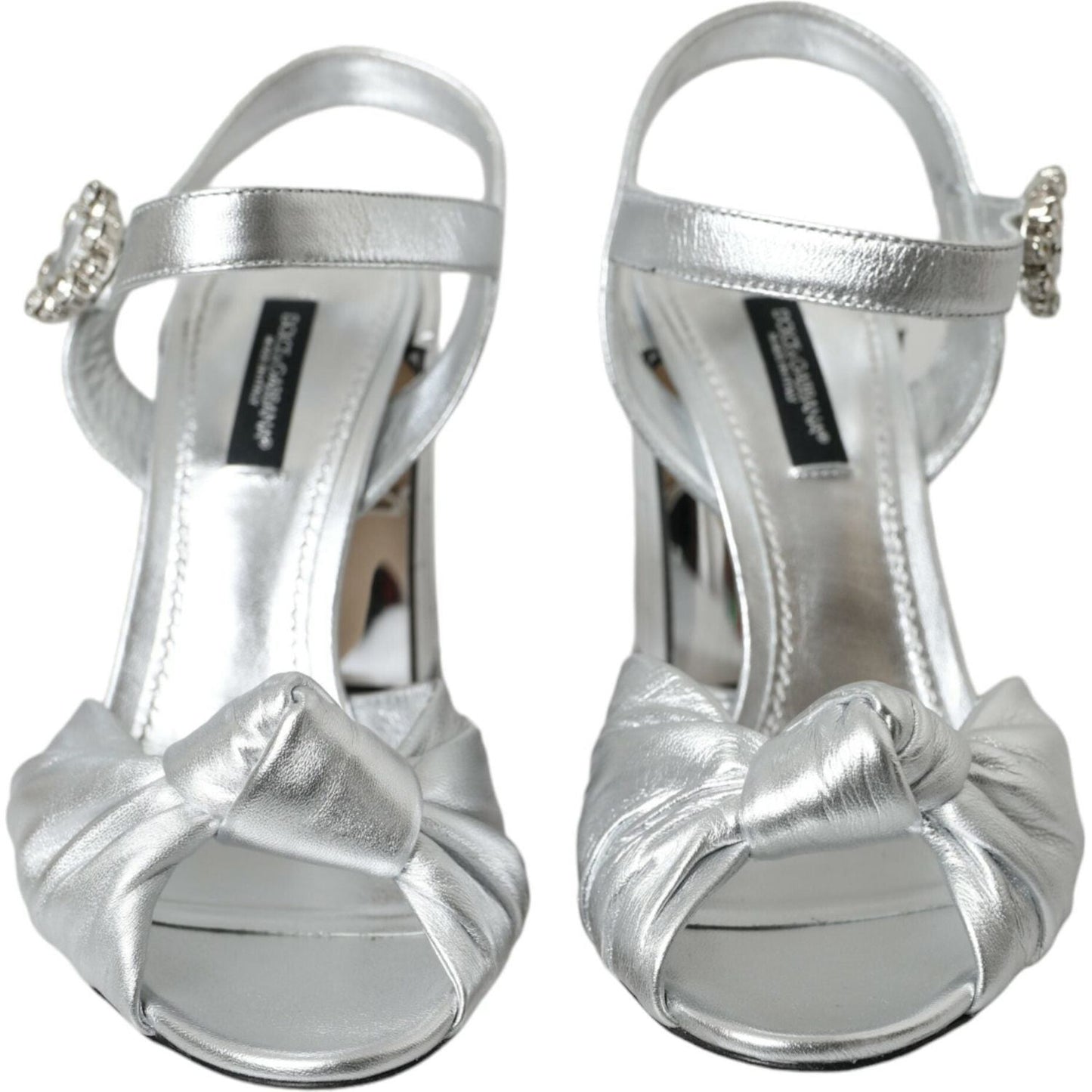 Dolce & Gabbana Silver Lambskin Leather Heels Sandals Shoes Dolce & Gabbana