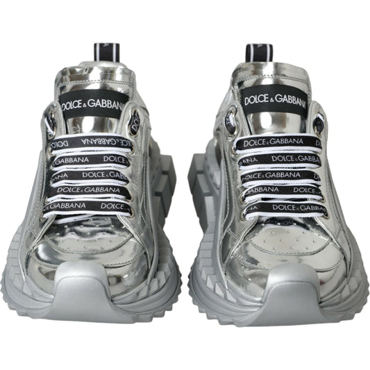 Dolce & Gabbana Silver Leather Super Queen Sneakers Shoes Dolce & Gabbana