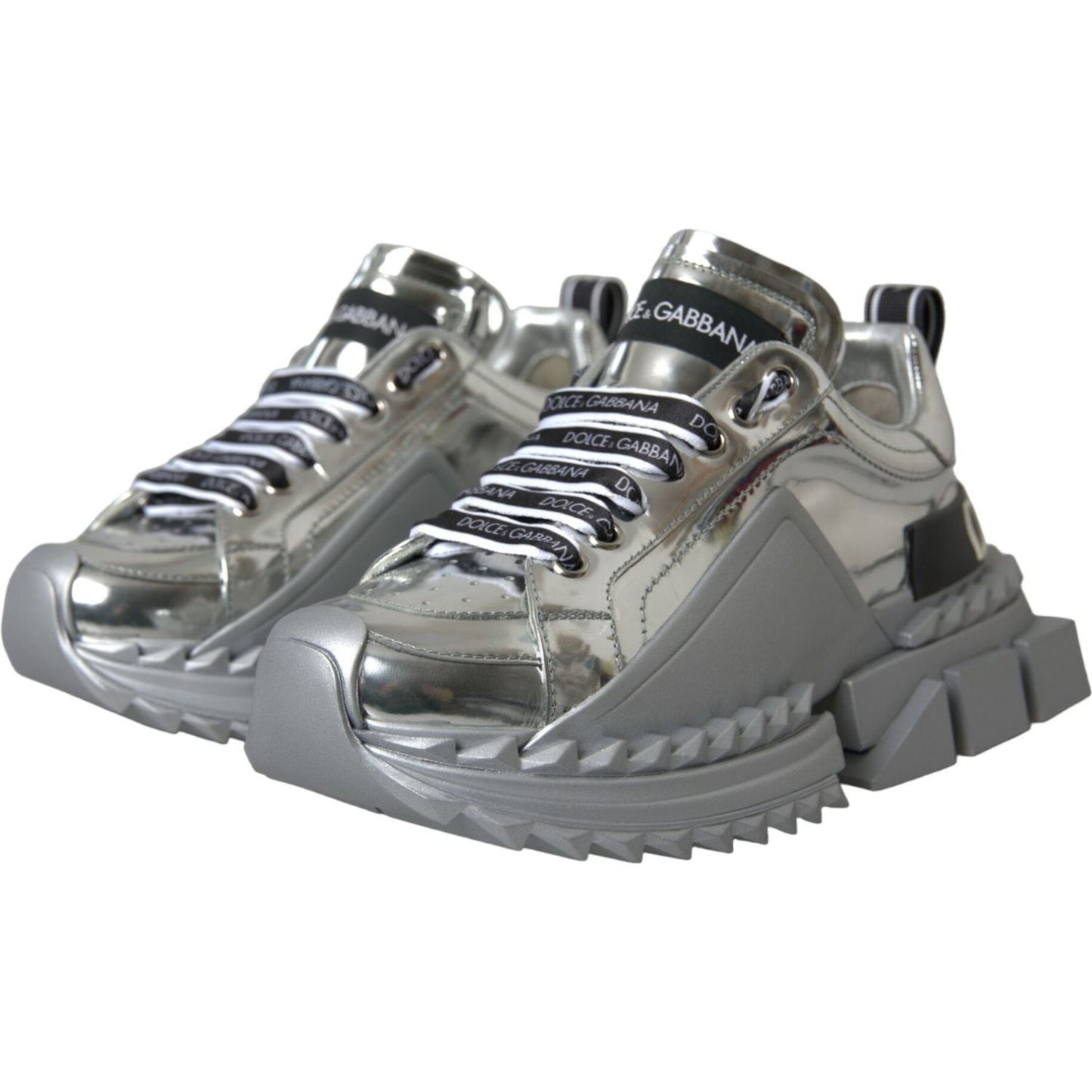 Dolce & Gabbana Silver Leather Super Queen Sneakers Shoes Dolce & Gabbana