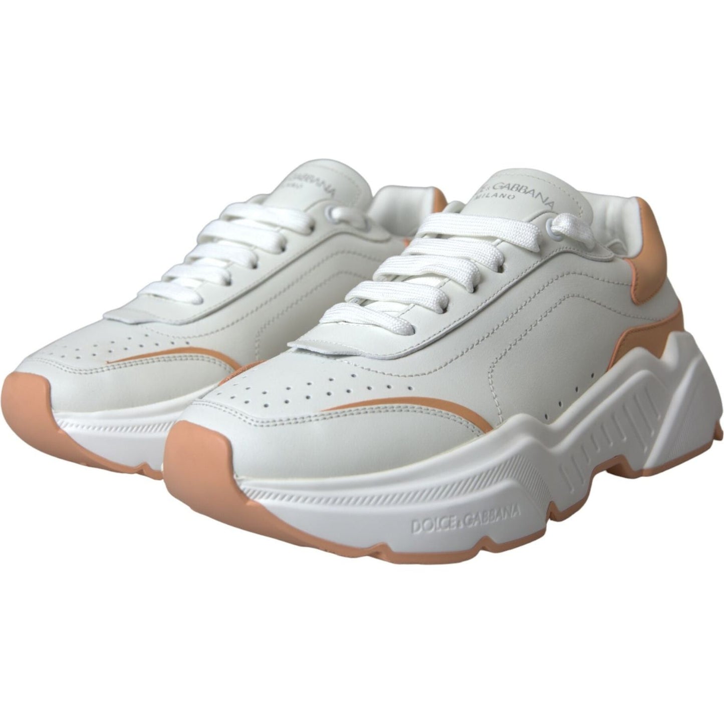 Dolce & Gabbana White Peach DAYMASTER Leather Sneakers Shoes Dolce & Gabbana