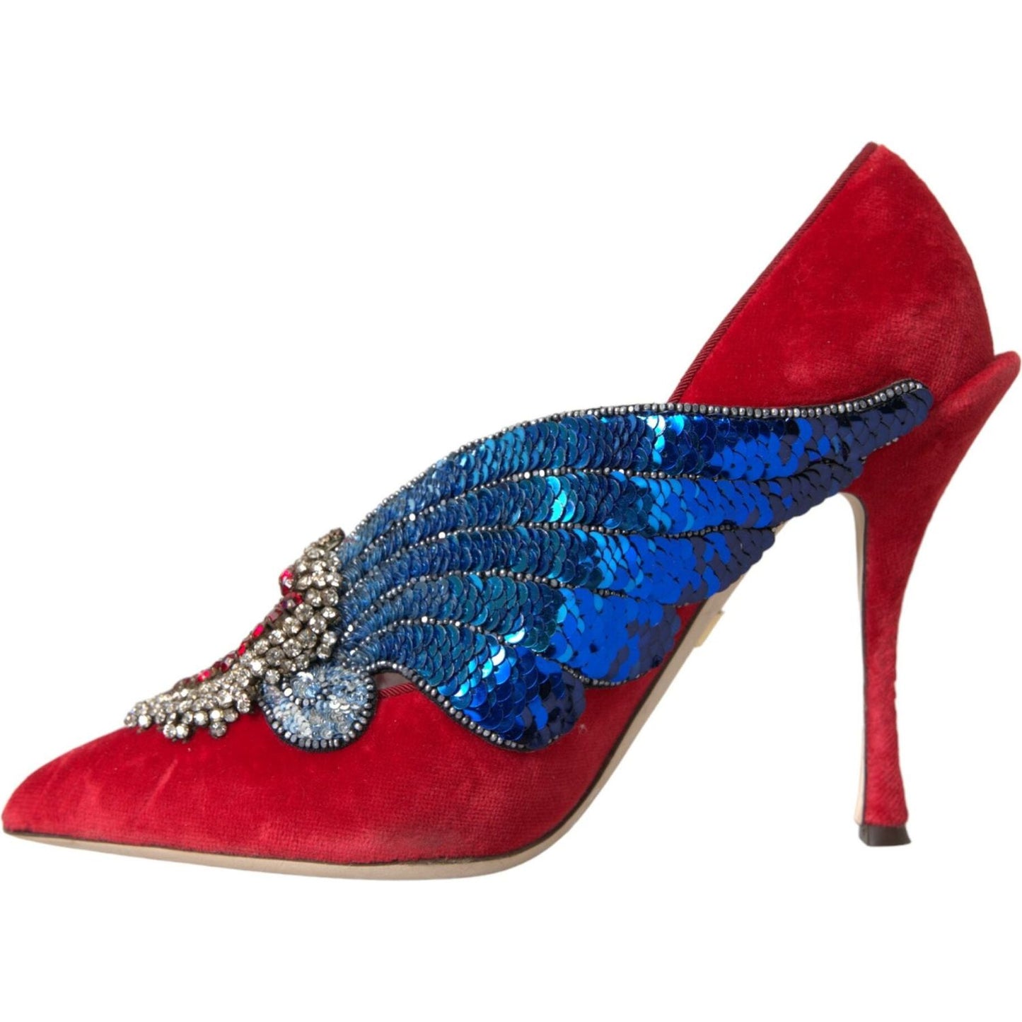 Dolce & Gabbana Red Velvet Sequin Crystal Heels Pumps Shoes Dolce & Gabbana