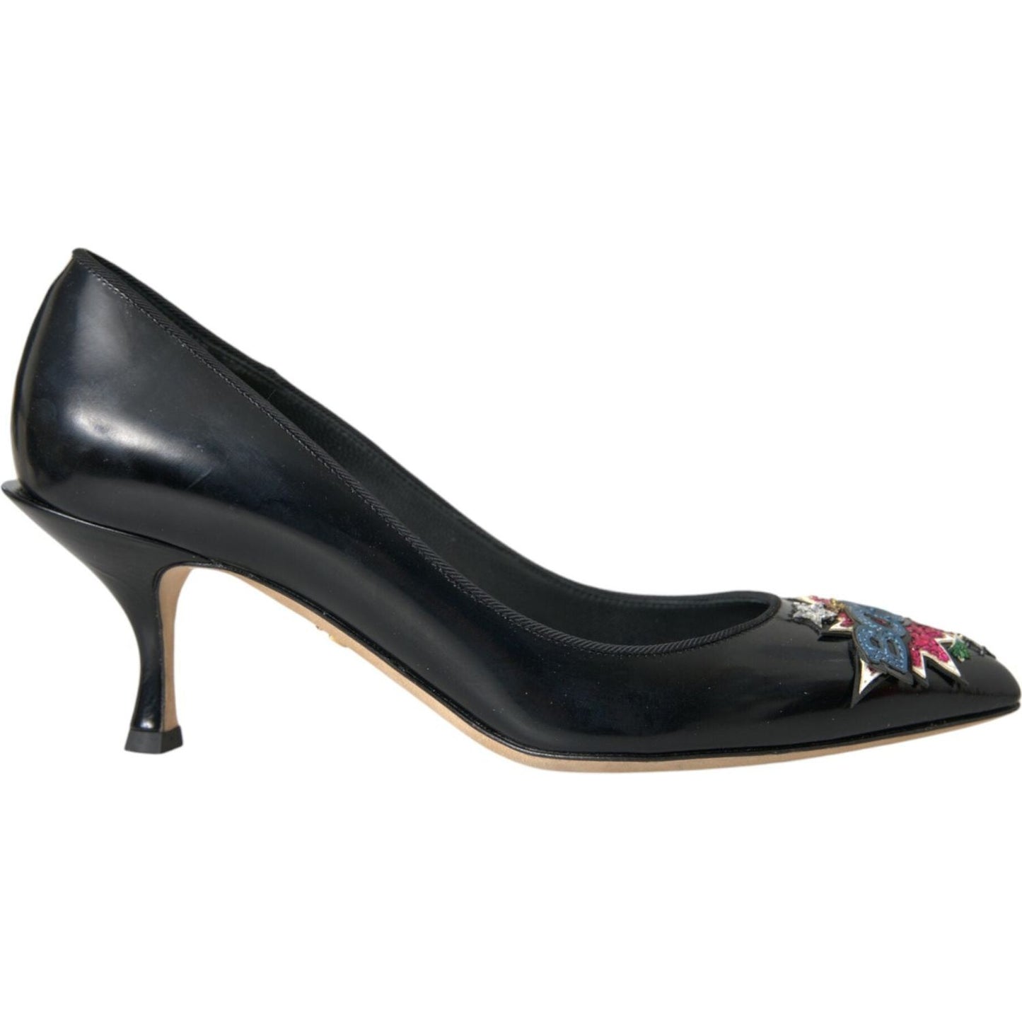 Dolce & Gabbana Black Leather BOOM Patch Heels Pumps Shoes Dolce & Gabbana