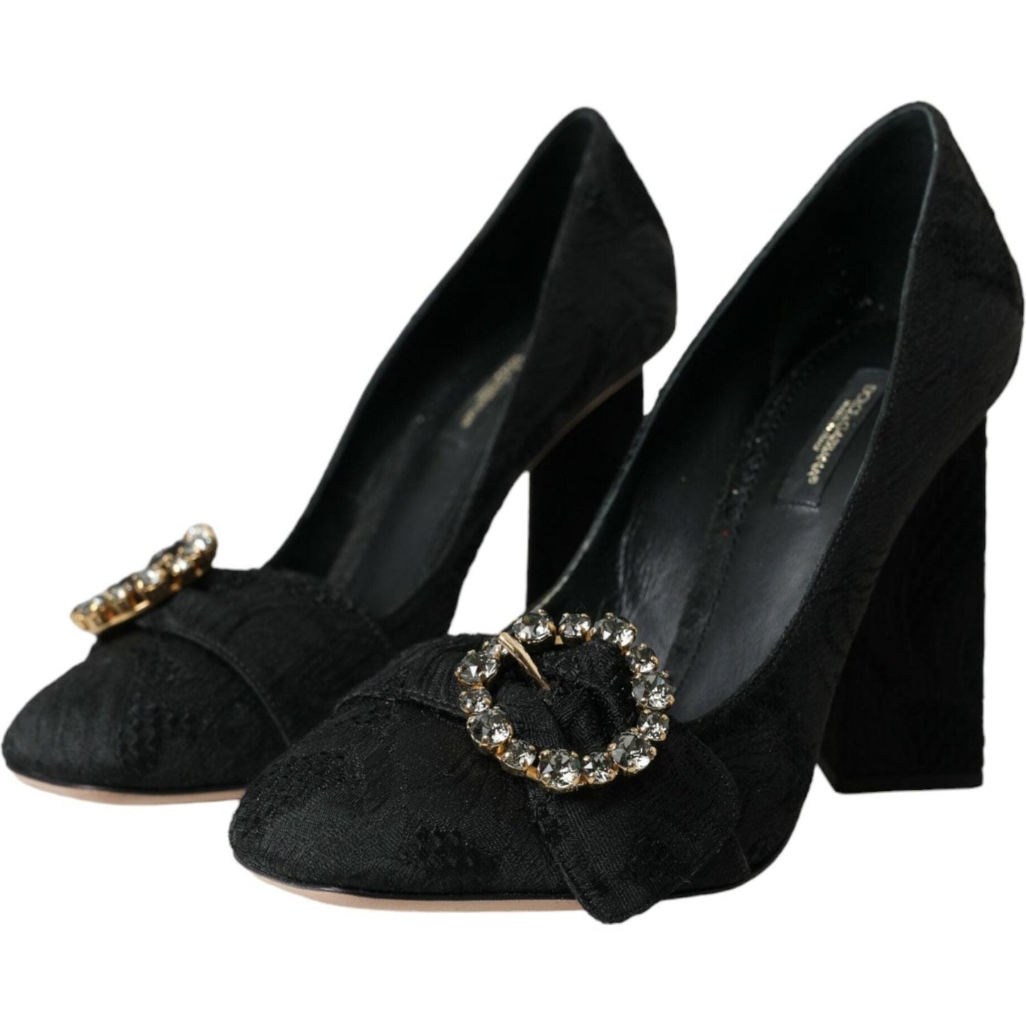 Dolce & Gabbana Black Brocade Crystals Heels Pumps Shoes Dolce & Gabbana