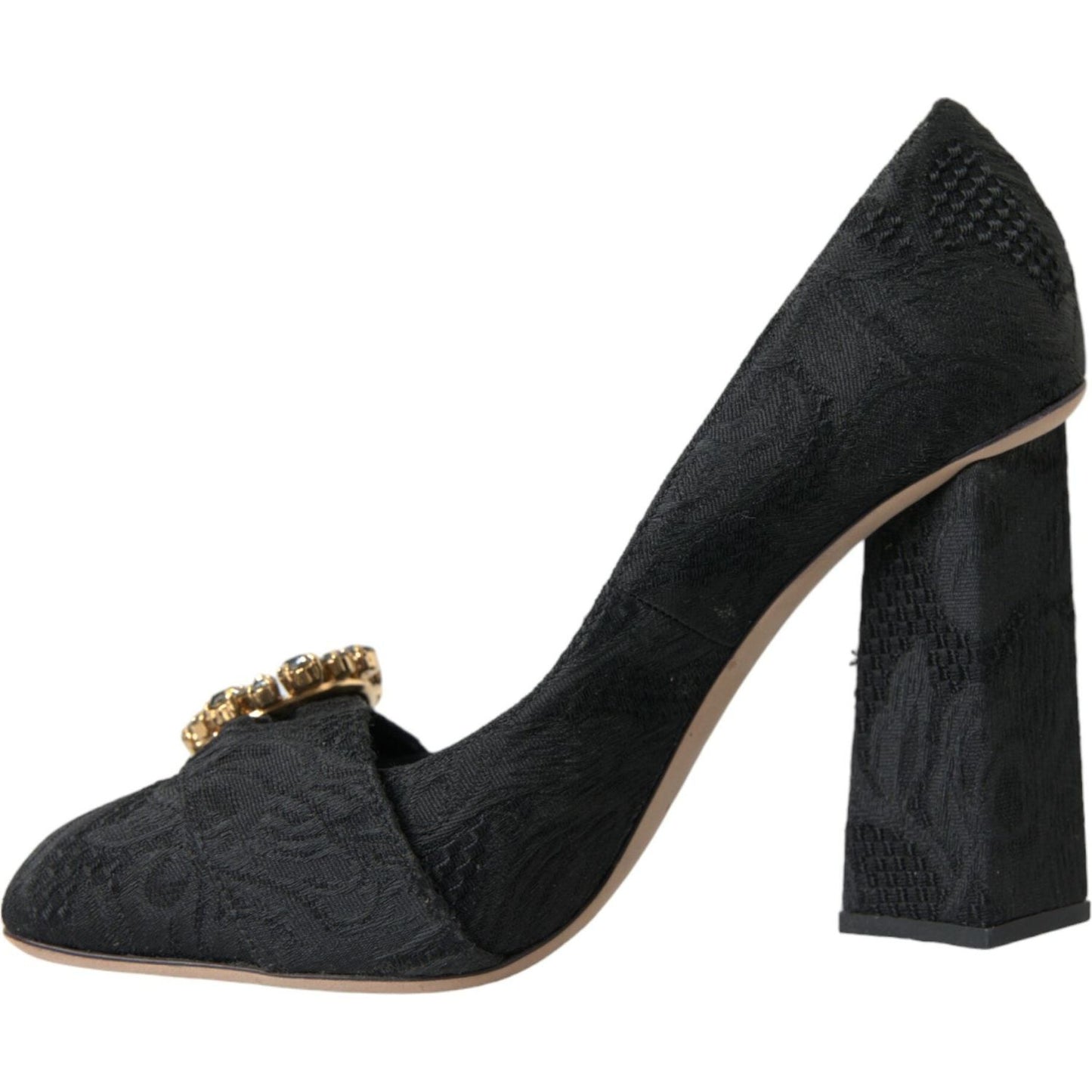 Dolce & Gabbana Black Brocade Crystals Heels Pumps Shoes Dolce & Gabbana