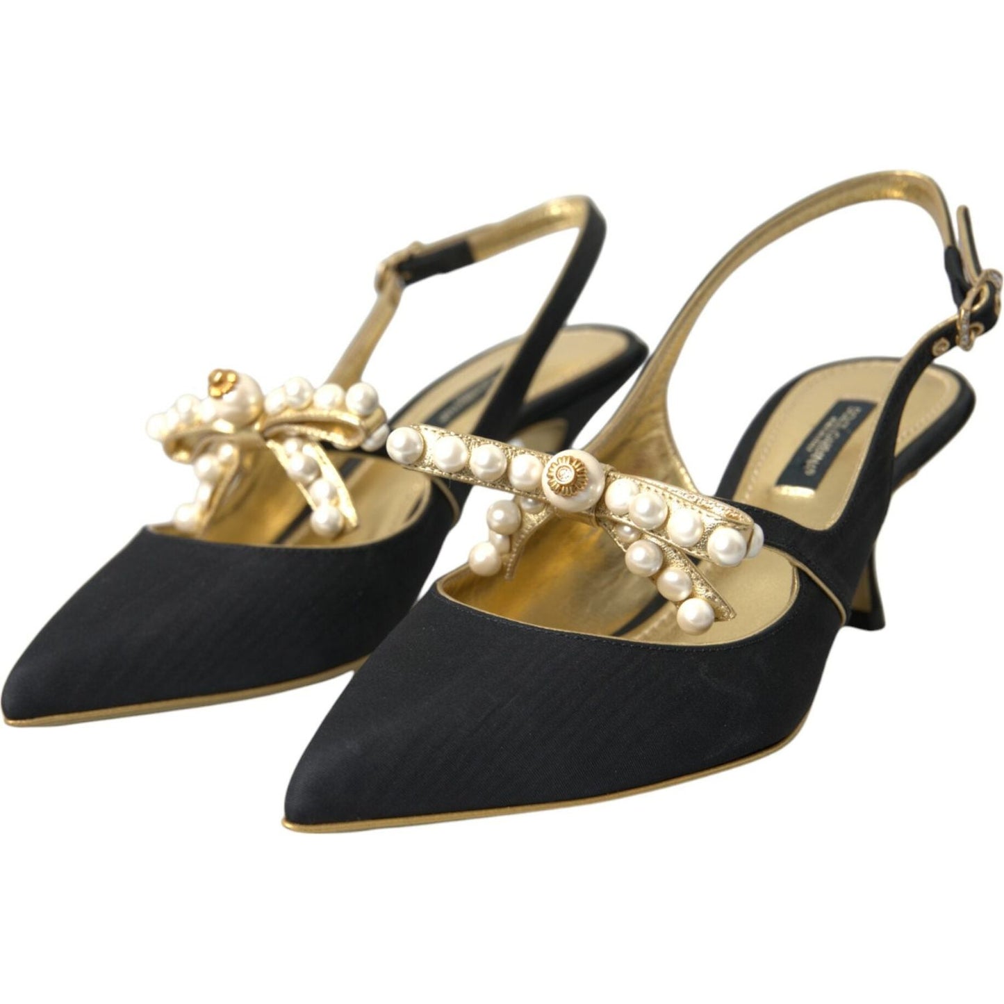 Dolce & Gabbana Black Leather Faux Pearls Slingbacks Shoes Dolce & Gabbana