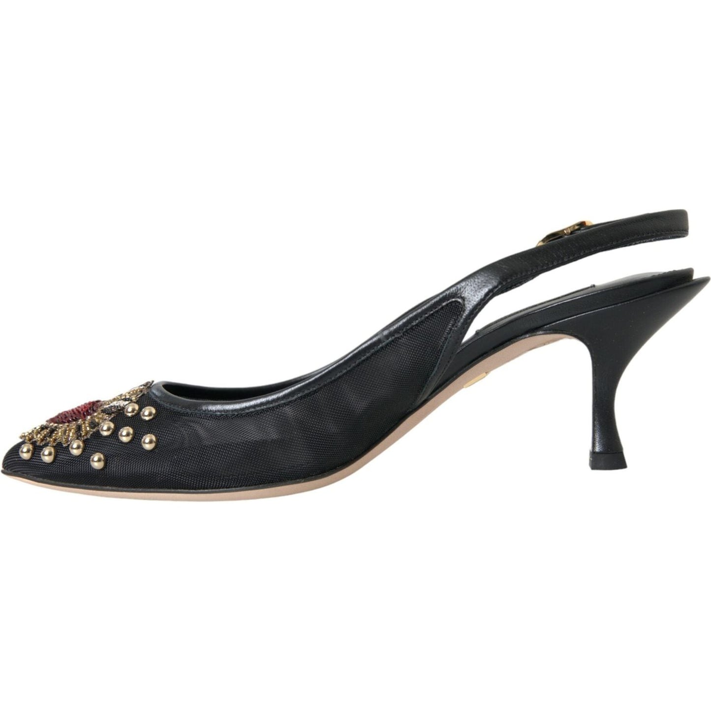 Dolce & Gabbana Black Mesh Embellished Heel Slingbacks Shoes Dolce & Gabbana