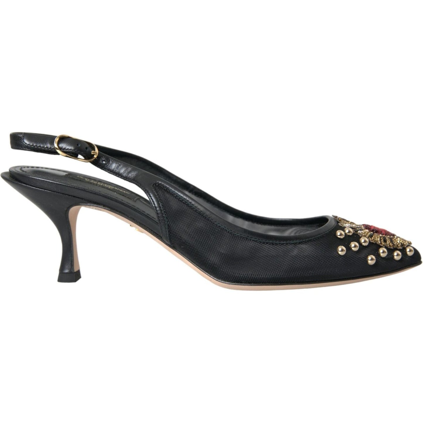 Dolce & Gabbana Black Mesh Embellished Heel Slingbacks Shoes Dolce & Gabbana