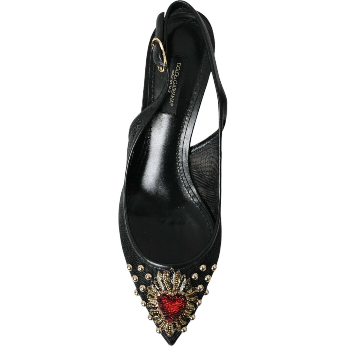 Dolce & Gabbana Black Mesh Embellished Heel Slingbacks Shoes Dolce & Gabbana