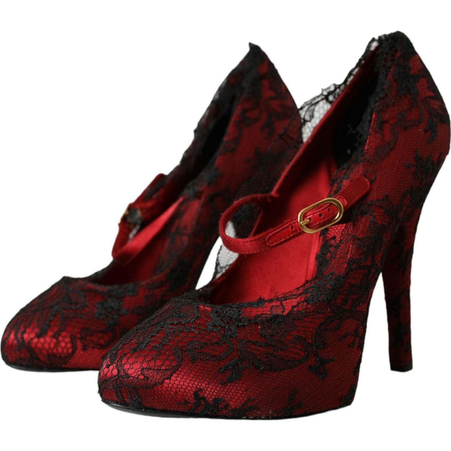 Dolce & Gabbana Red Black Floral Lace Mary Jane Pumps Shoes Dolce & Gabbana