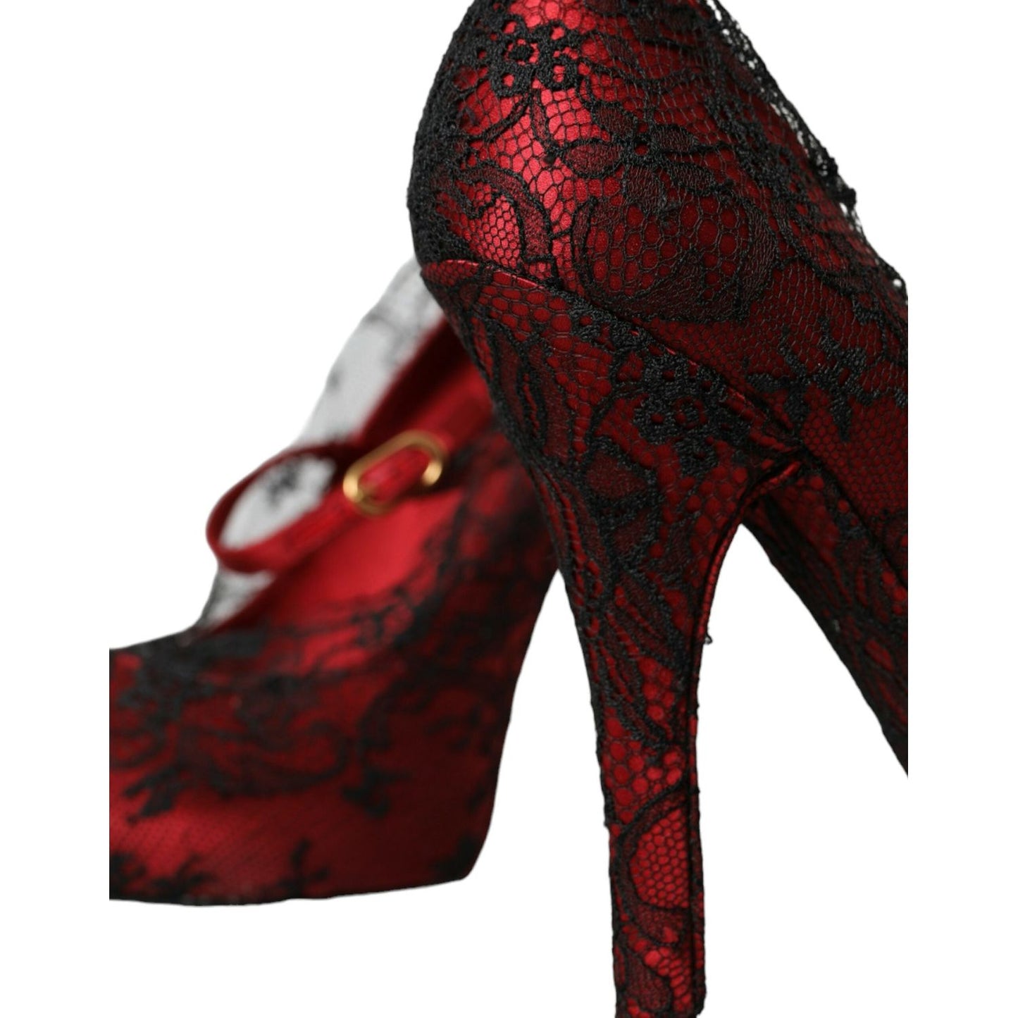 Dolce & Gabbana Red Black Floral Lace Mary Jane Pumps Shoes Dolce & Gabbana