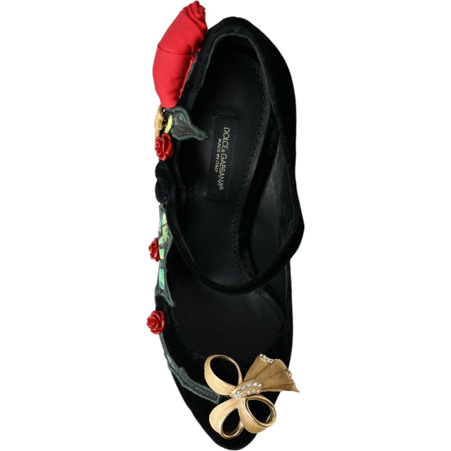 Dolce & Gabbana Black Roses Crystal Brooch Mary Jane Shoes Dolce & Gabbana