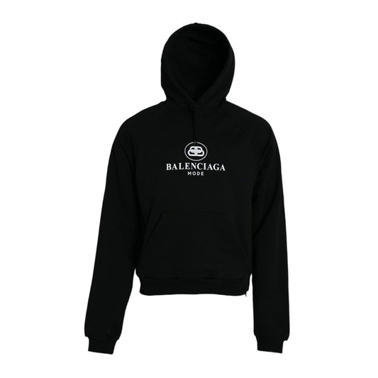 Balenciaga Black Cotton Logo Hooded Pullover Sweatshirt Sweater
