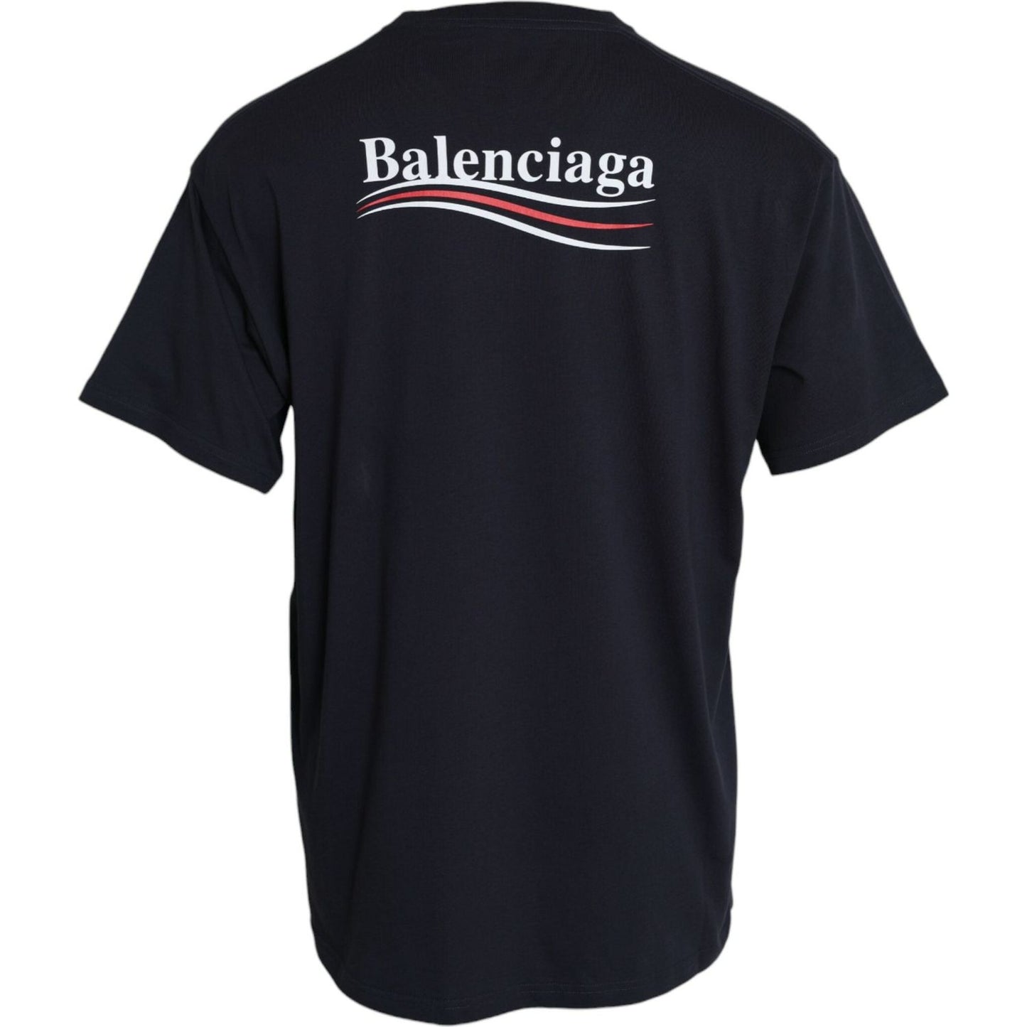 Balenciaga Dark Blue Cotton Logo Crew Neck Short Sleeves T-shirt Balenciaga