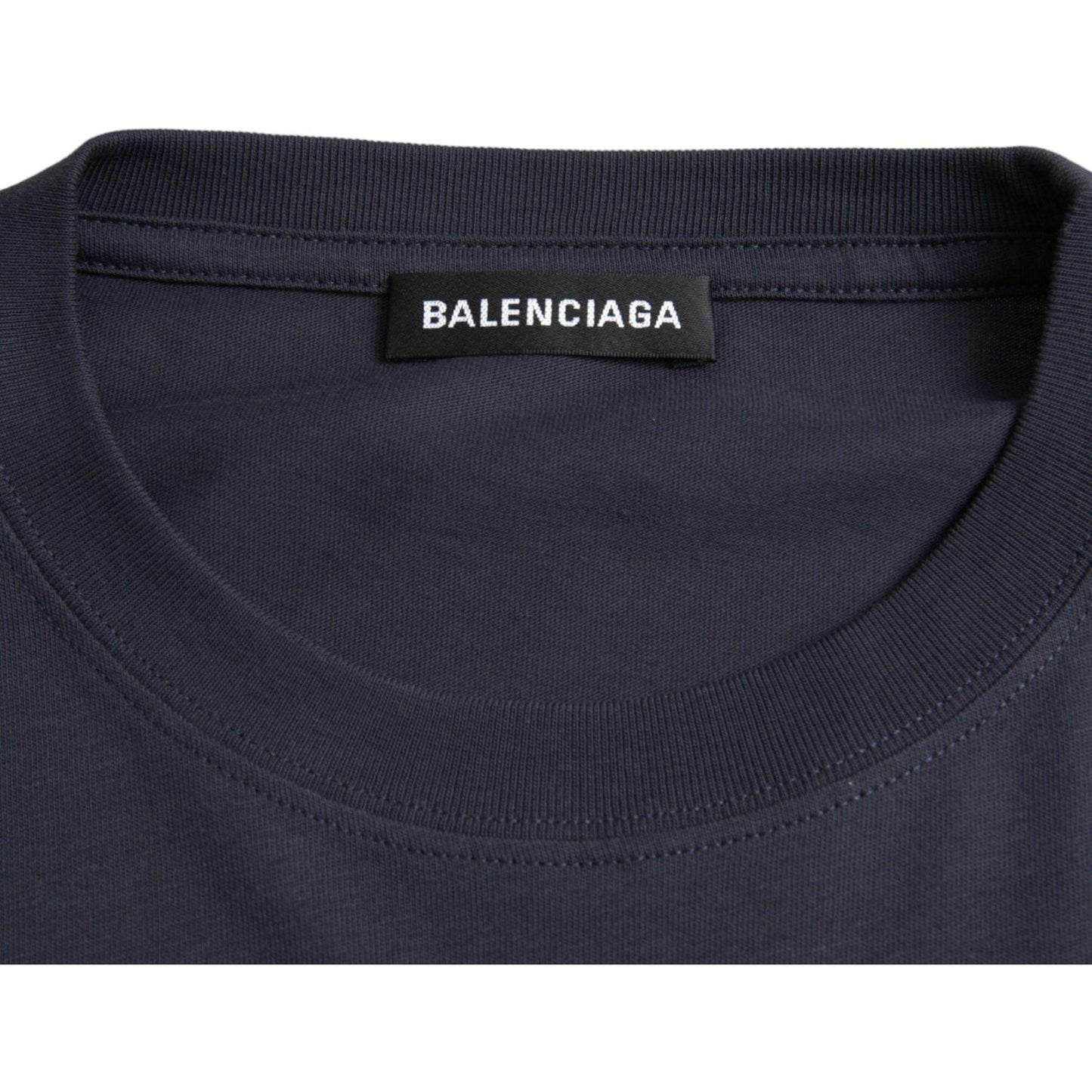 Balenciaga Dark Blue Cotton Logo Crew Neck Short Sleeves T-shirt Balenciaga