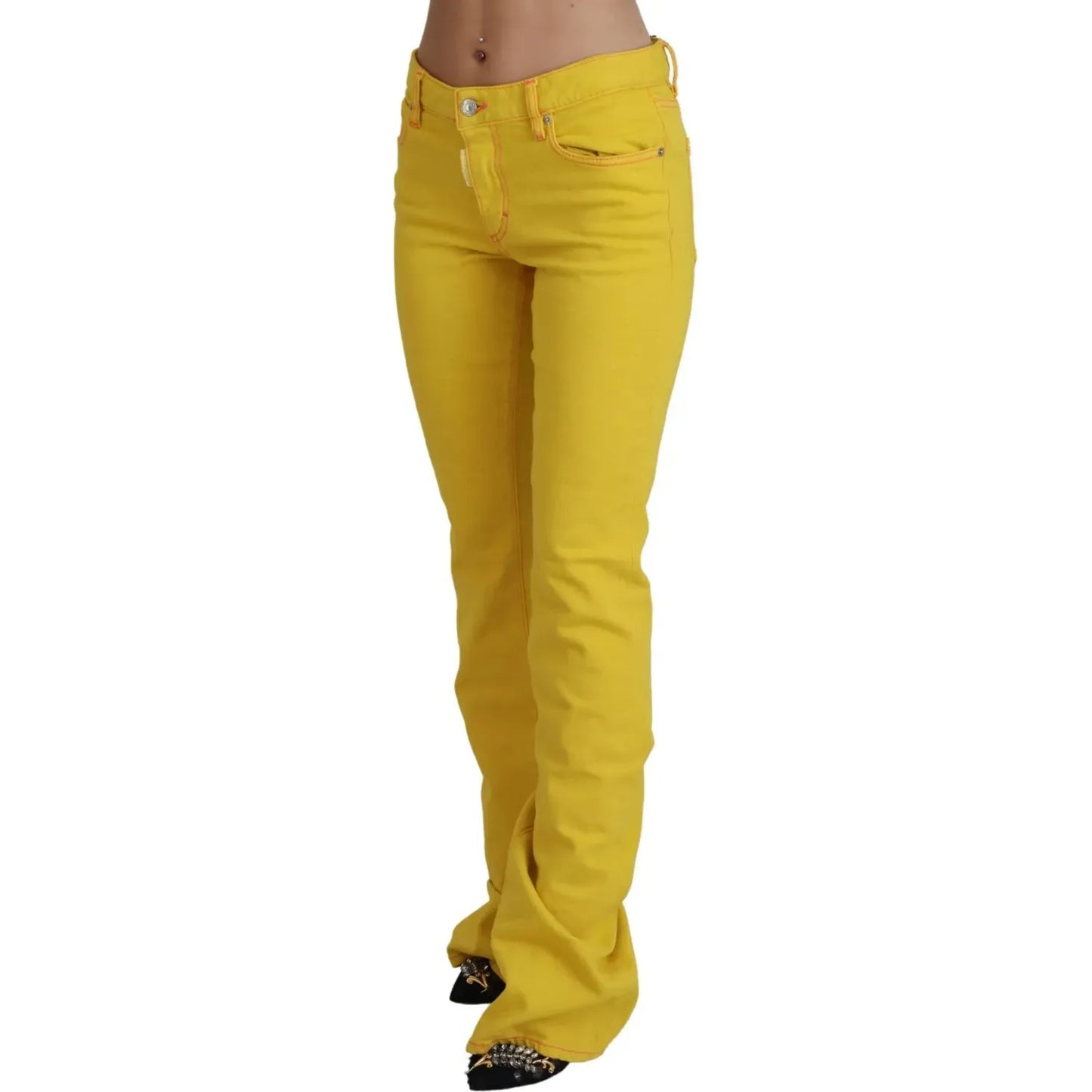 Dsquared² Yellow Cotton Mid Waist Flare Denim Trouser Jeans Dsquared²