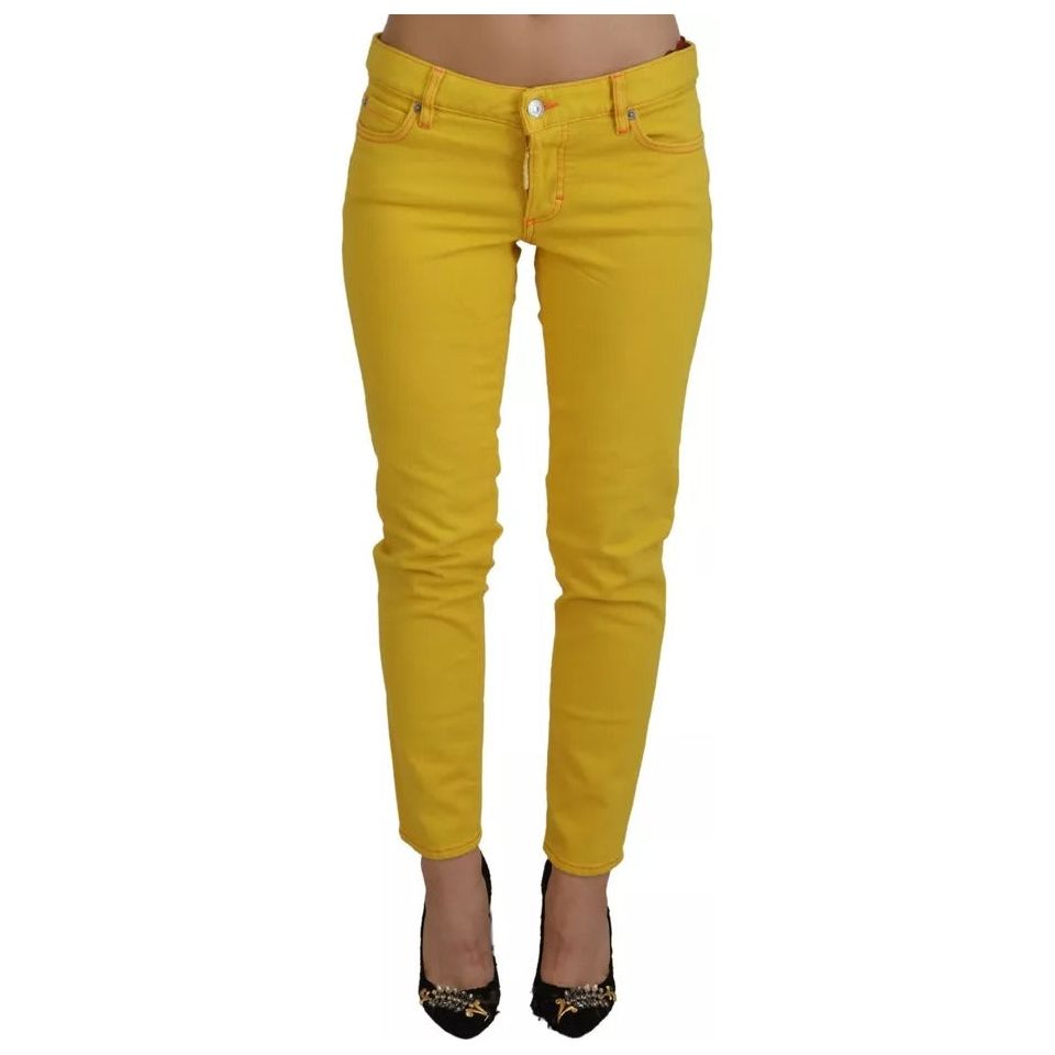 Dsquared² Yellow Cotton Low Waist Cropped Jennifer Denim Jeans Dsquared²