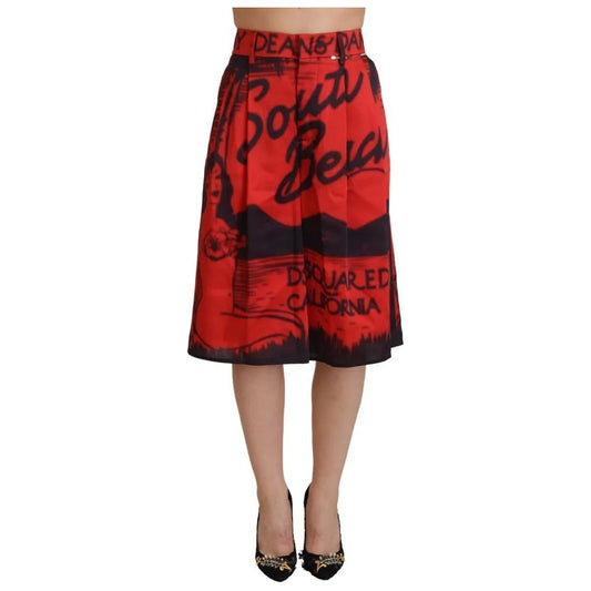 Red Printed High Waist Wide Leg Cropped Pants