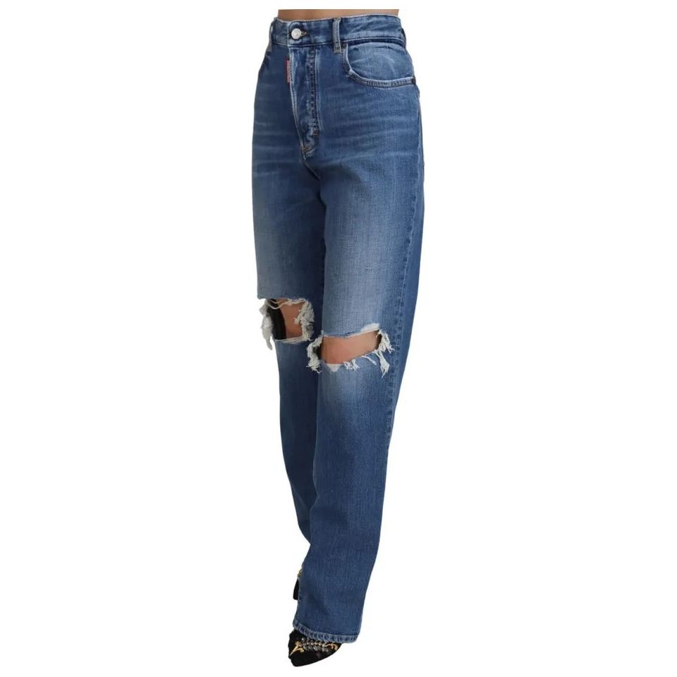 Dsquared² Blue Distressed High Waist Straight Denim Jeans Dsquared²