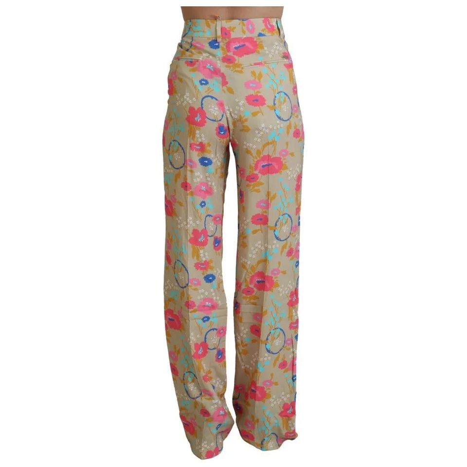 Dsquared² Beige Floral High Waist Straight Pants Dsquared²