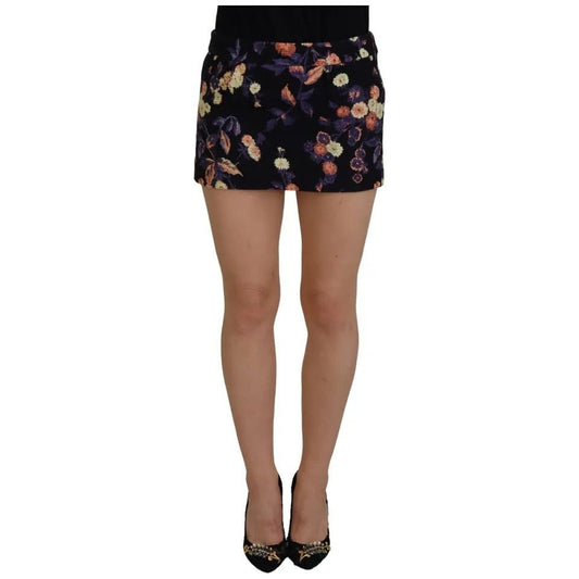 Dsquared² Black Floral Embroidery Mid Waist A-line Mini Skirt Dsquared²