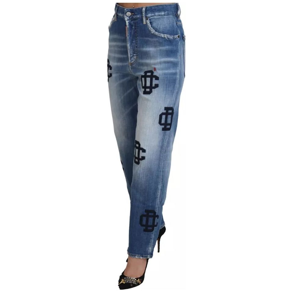 Dsquared² Blue Washed High Waist Straight Denim Boston Jeans Dsquared²