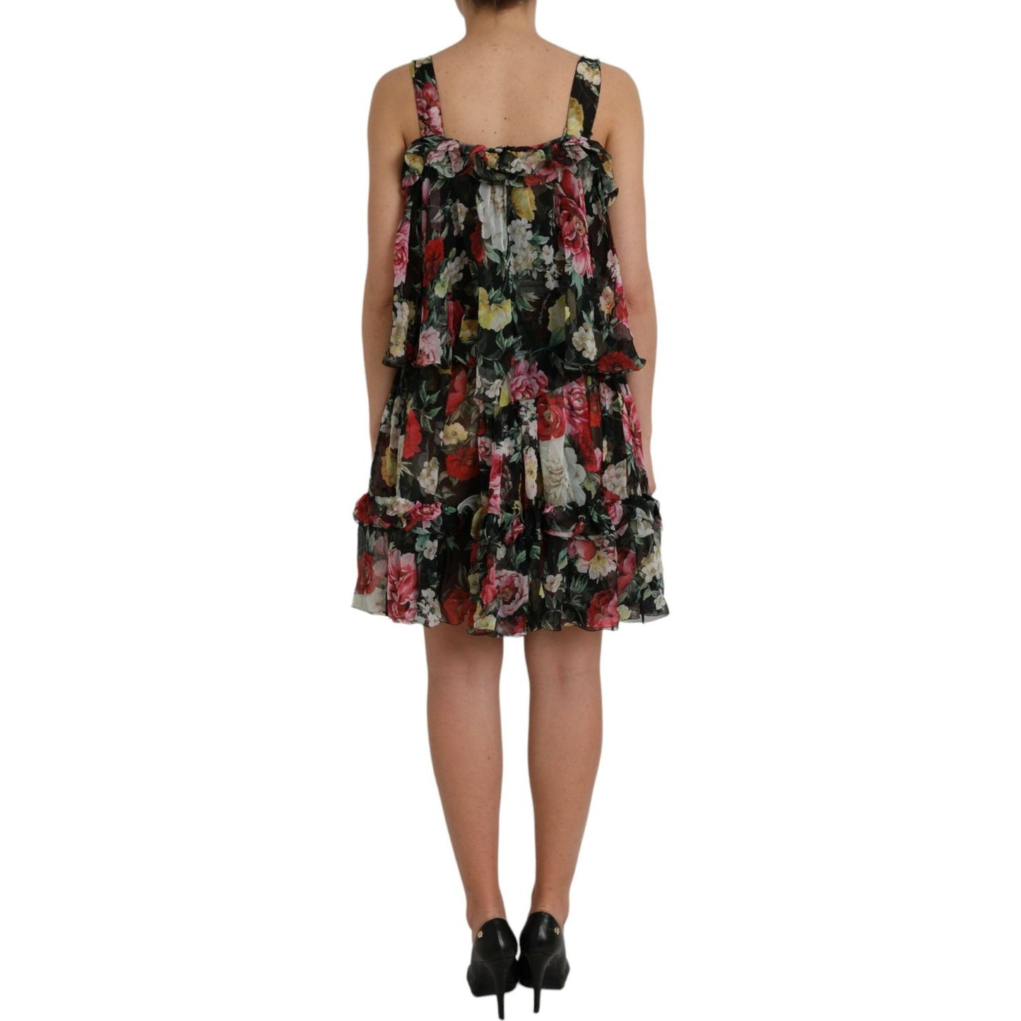 Dolce & Gabbana Black Floral Silk A-line Sleeveless Dress Dolce & Gabbana