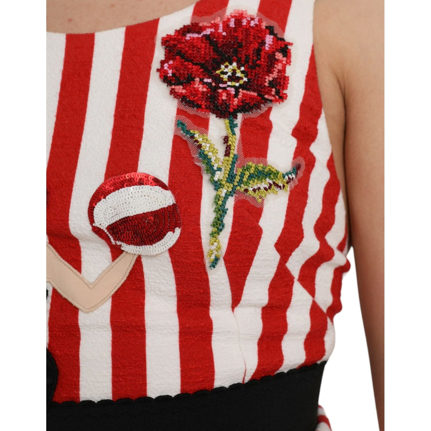 Dolce & Gabbana Red White Floral Sleeveless Sheath Midi Dress Dolce & Gabbana