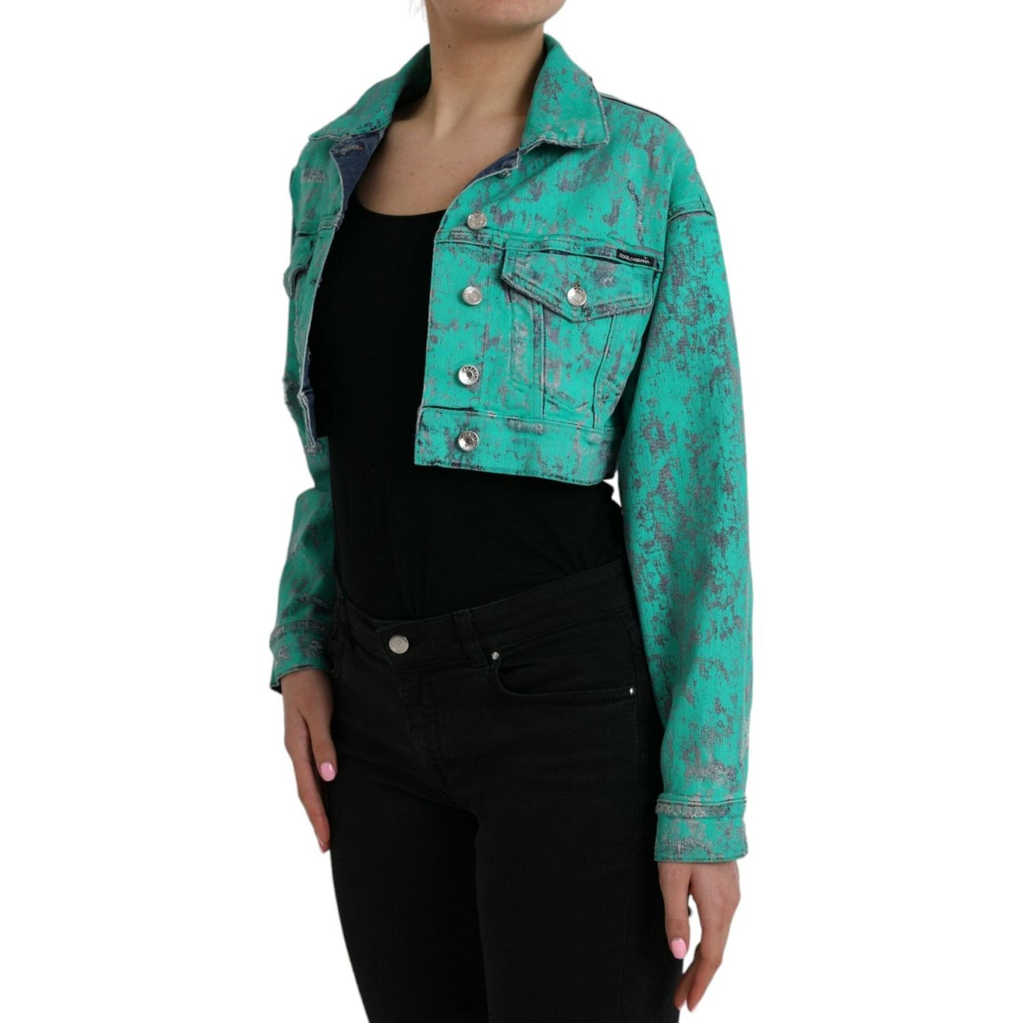 Dolce & Gabbana Green Cotton Tie Dye Cropped Cropped Denim Jacket Dolce & Gabbana