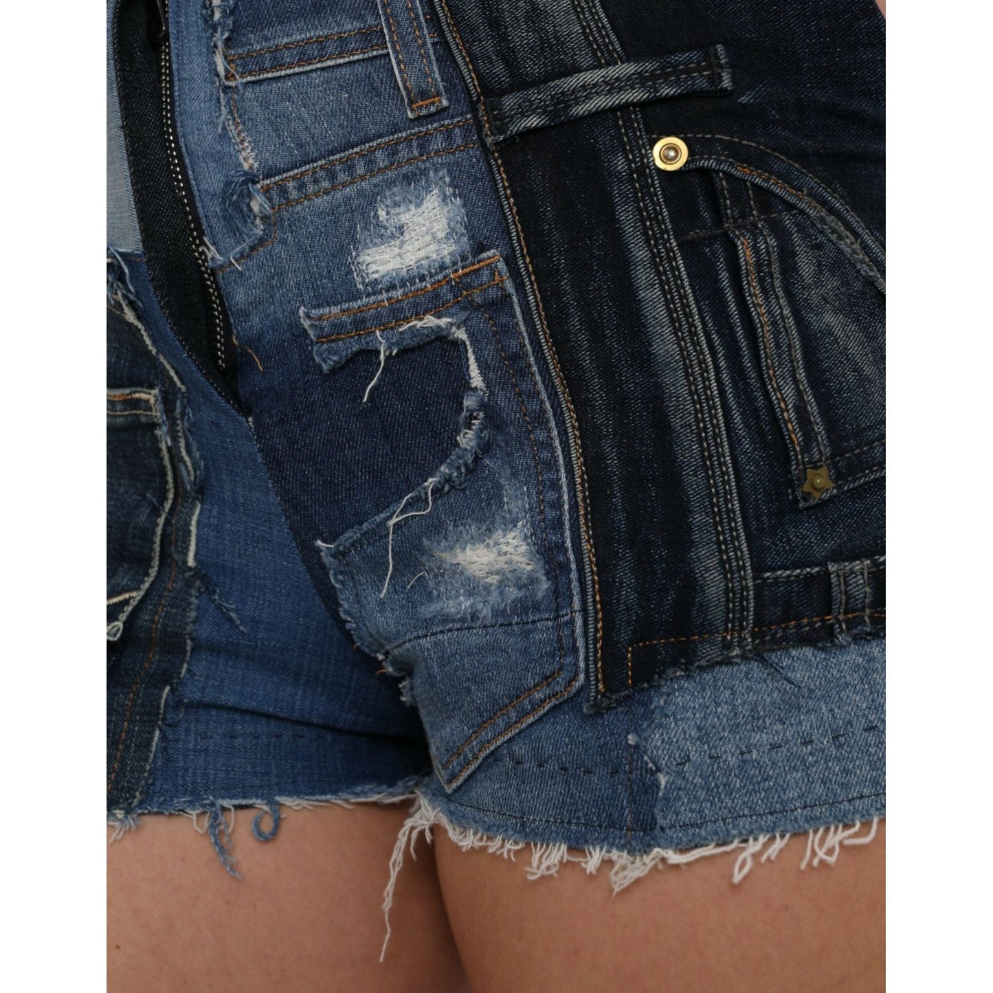 Dolce & Gabbana Blue Patchwork Cotton Denim Hot Pants Short Dolce & Gabbana