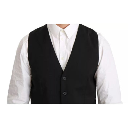 Dolce & Gabbana Black Wool Stretch Waistcoat Formal Dress Vest