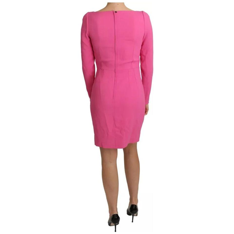 Dolce & Gabbana Pink Plunging Bodycon Sheath Mini Rayon Dress Dolce & Gabbana