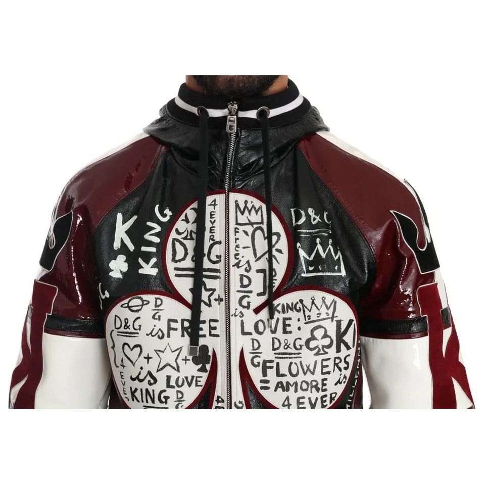 Dolce & Gabbana Black Bordeaux Hooded Leather DG King of Love Jacket Dolce & Gabbana