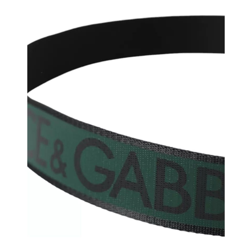 Dolce & Gabbana Black Green Logo Silver Metal Buckle Belt Dolce & Gabbana