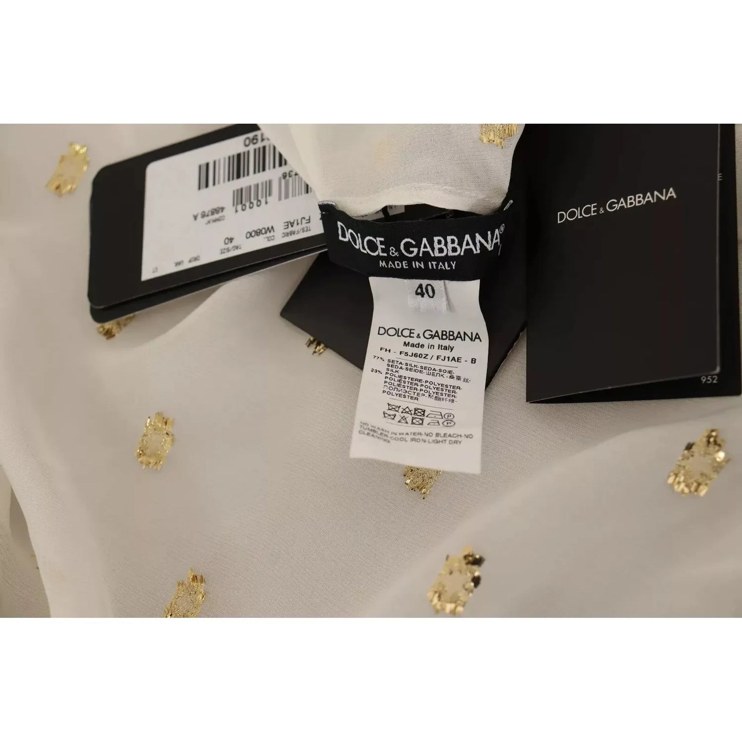 Dolce & Gabbana Off White Silk Blend Ascot Collar Blouse Top Dolce & Gabbana