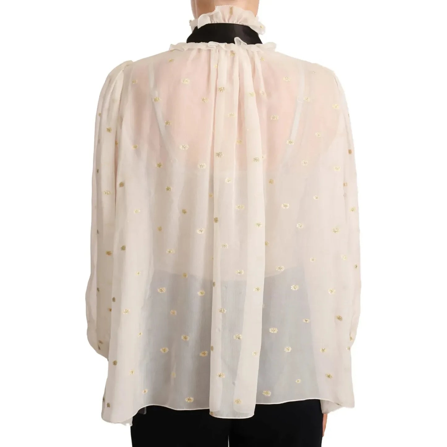 Dolce & Gabbana Off White Silk Blend Ascot Collar Blouse Top Dolce & Gabbana