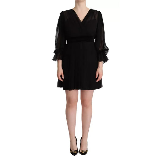 Dolce & Gabbana Black V-neck Long Sleeves Mini A-line Dress