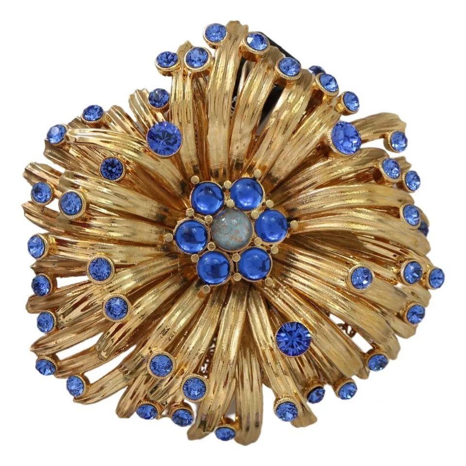 Dolce & Gabbana Gold Brass Blue Crystals Embellished Jewelry Brooch Dolce & Gabbana