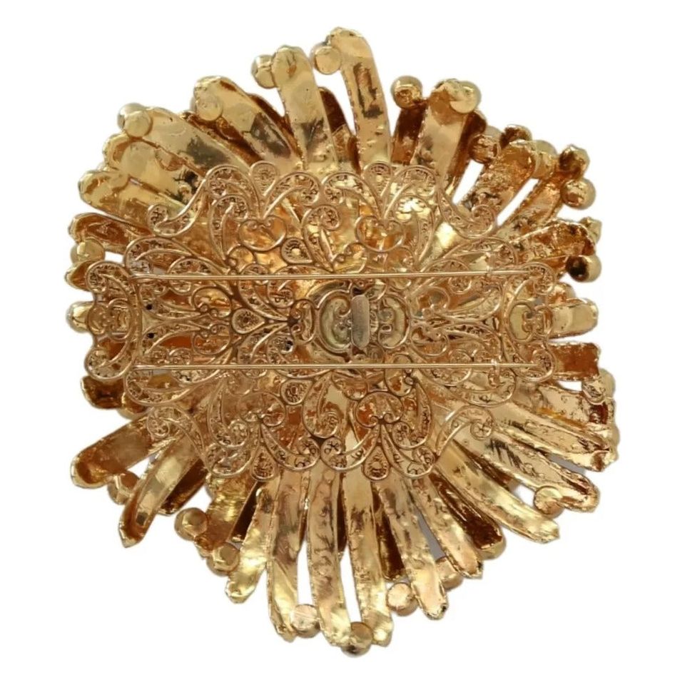 Dolce & Gabbana Gold Brass Blue Crystals Embellished Jewelry Brooch Dolce & Gabbana