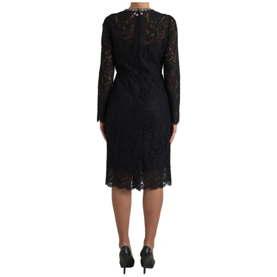 Dolce & Gabbana Black Nylon Lace Embellished Sheath Dress Dolce & Gabbana